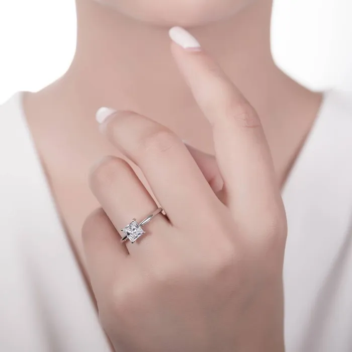 BERRICLE Rings Solitaire 16ct Princess CZ Ring Set in Sterling Silver