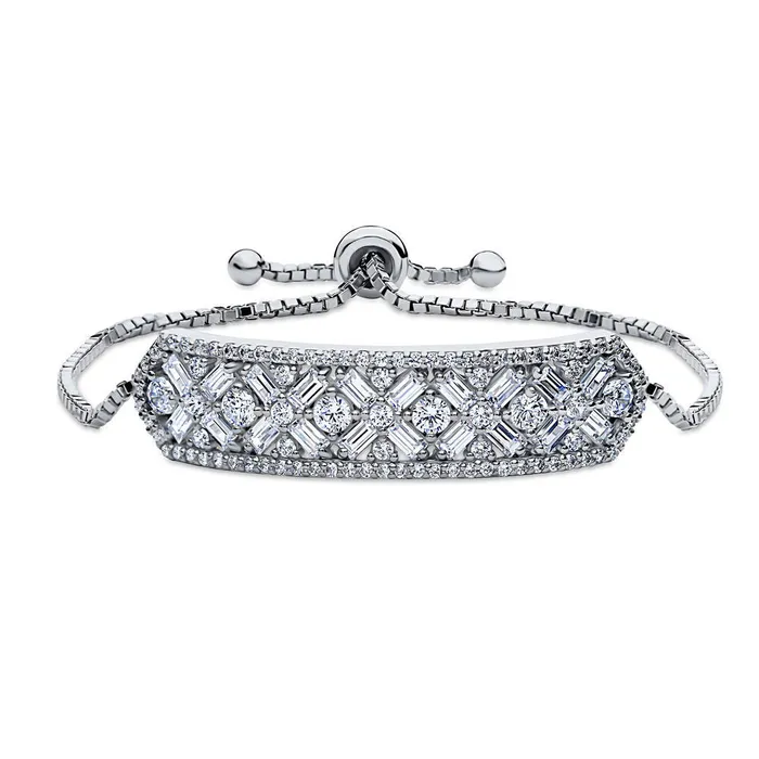 Bracelets BERRICLE Bar Art Deco CZ Box Chain Bracelet in Sterling Silver