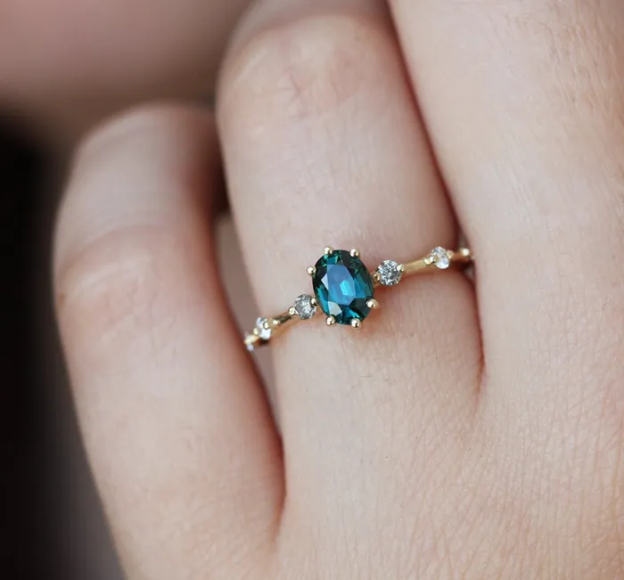Capucinne Rings Ophelia Oval Sapphire Diamond Ring