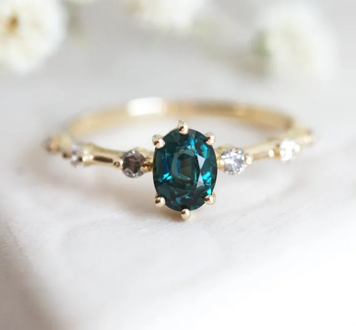Capucinne Rings Ophelia Oval Sapphire Diamond Ring