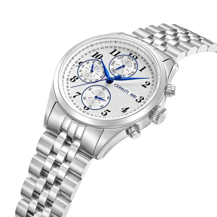 Cerruti 1881 Cavareno Gents Analog Round Shape White Dial Stainless Steel Silver Watch Cerruti Bracelets