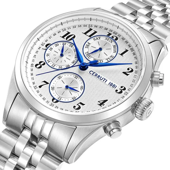 Cerruti 1881 Cavareno Gents Analog Round Shape White Dial Stainless Steel Silver Watch Cerruti Bracelets