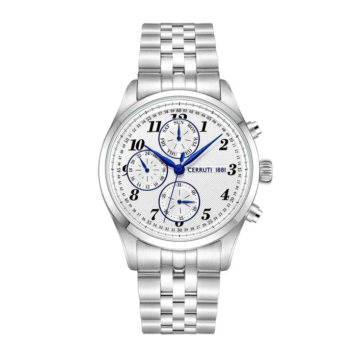 Cerruti 1881 Cavareno Gents Analog Round Shape White Dial Stainless Steel Silver Watch Cerruti Bracelets