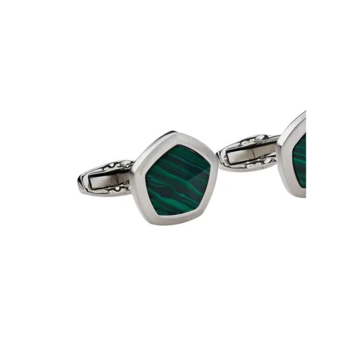 Cerruti Bracelets Cerruti 1881 Gents Silver Polygone Stainless Steel Cufflinks with Malachite
