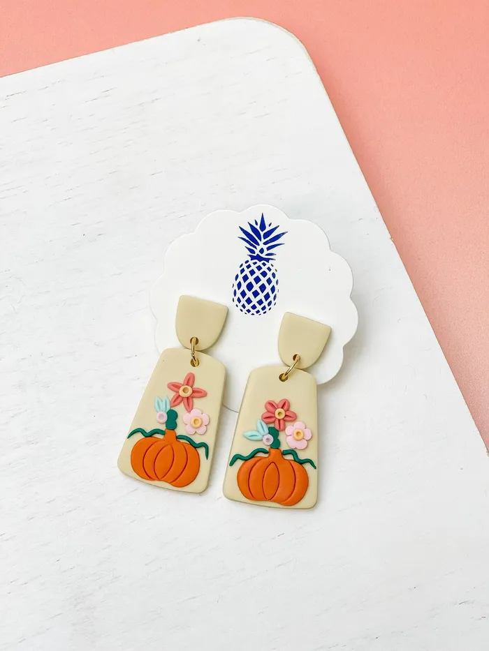 Clay Pumpkin Dangle Earrings Prep Obsessed FP Earrings