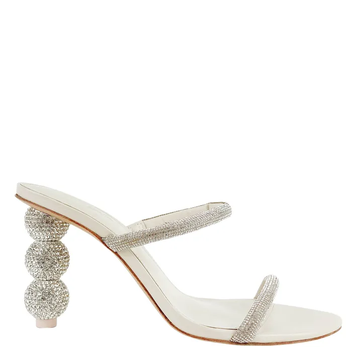 Cult Gaia Earrings Cult Gaia Envi CrystalEmbellished Satin Mules in Silver