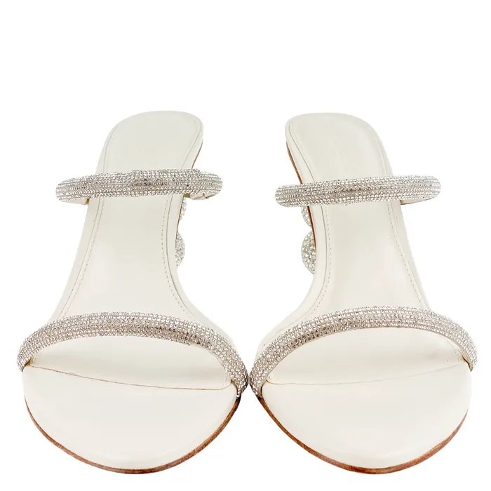 Cult Gaia Earrings Cult Gaia Envi CrystalEmbellished Satin Mules in Silver