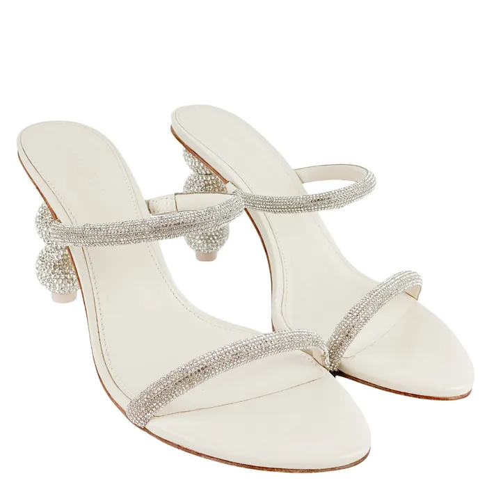 Cult Gaia Earrings Cult Gaia Envi CrystalEmbellished Satin Mules in Silver