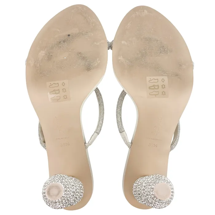 Cult Gaia Earrings Cult Gaia Envi CrystalEmbellished Satin Mules in Silver