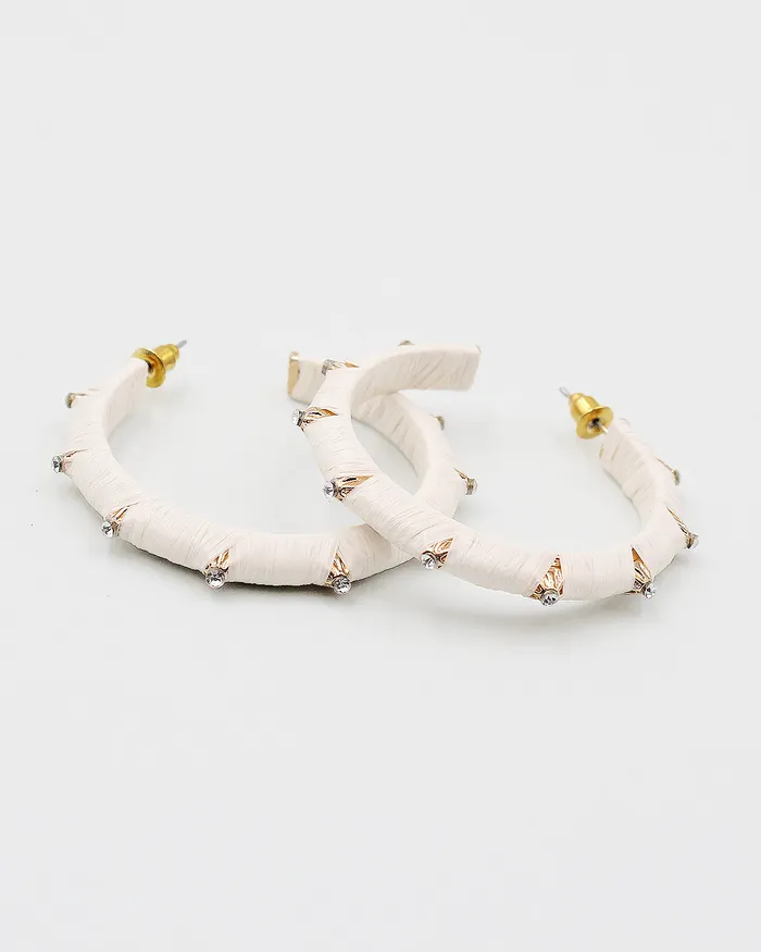 Earrings CHECK20241 Rhinestone Stud Raffia Wrap Hoops Earrings CHECK20241 Rhinestone Stud Raffia Wrap Hoops