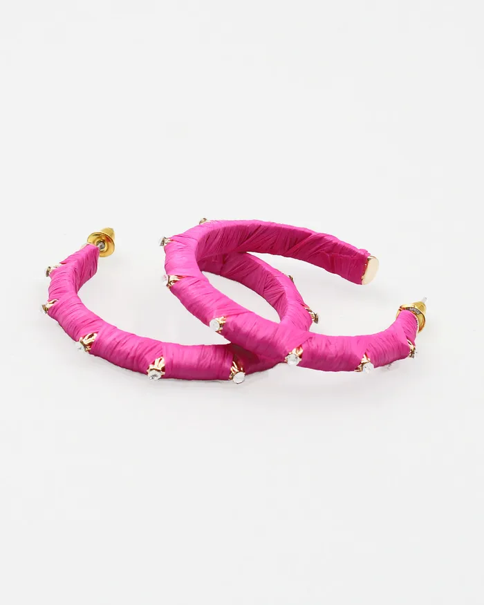 Earrings CHECK20241 Rhinestone Stud Raffia Wrap Hoops Earrings CHECK20241 Rhinestone Stud Raffia Wrap Hoops
