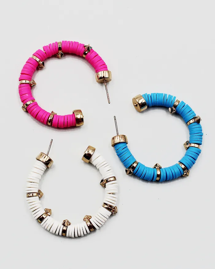 Earrings check042922 Heishi Bead Open End Hoop Earrings