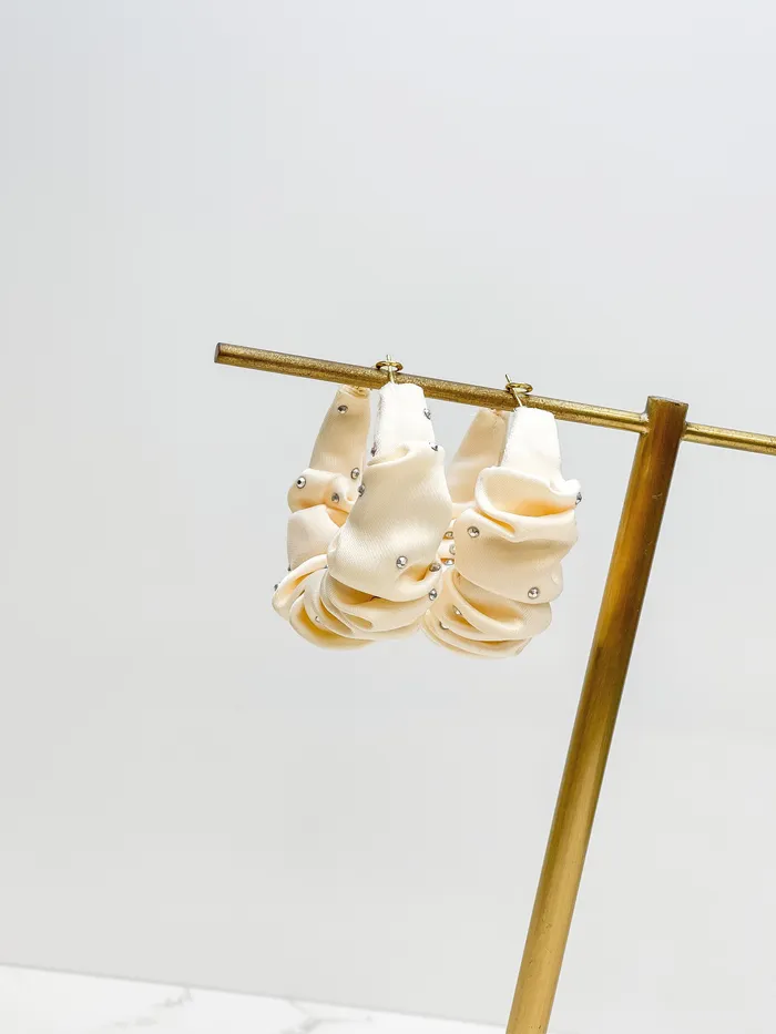 Earrings Prep Obsessed JJ Rhinestone Scrunchie Hoop Earrings Ivory