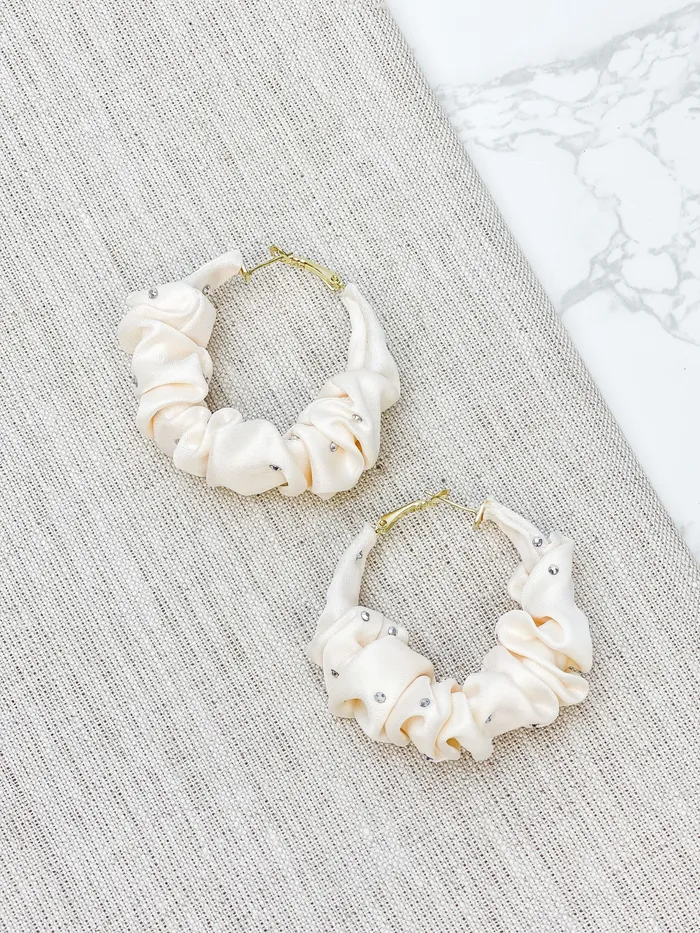 Earrings Prep Obsessed JJ Rhinestone Scrunchie Hoop Earrings Ivory