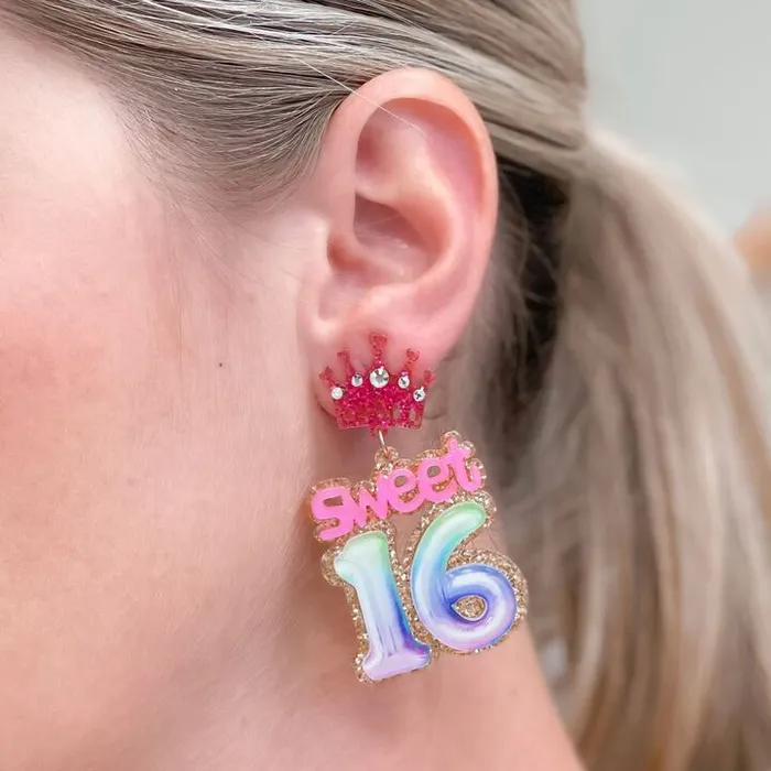 Earrings Prep Obsessed RNK Sweet 16 Birthday Balloon Dangle Earrings Pink Purple