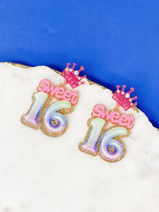 Earrings Prep Obsessed RNK Sweet 16 Birthday Balloon Dangle Earrings Pink Purple
