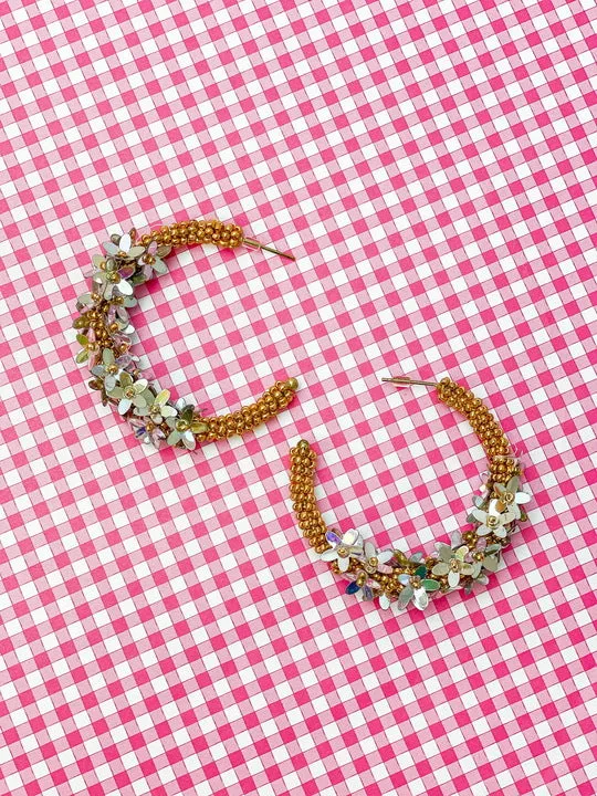 Earrings Prep Obsessed TI Seed Bead Flower Hoop Earrings Gold