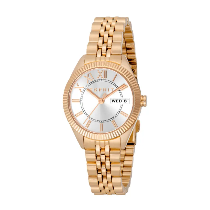 ESPRIT Womens Watch Rose Gold Color Case Silver Dial Rose Gold Color Metal Bracelet Esprit Bracelets ESPRIT Womens Watch Rose Gold Color Case Silver Dial Rose Gold Color Metal Bracelet Esprit Bracelets