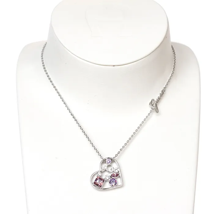 Guess Guess Necklace Silver Color Violet With Crystal Heart 1618 Necklaces