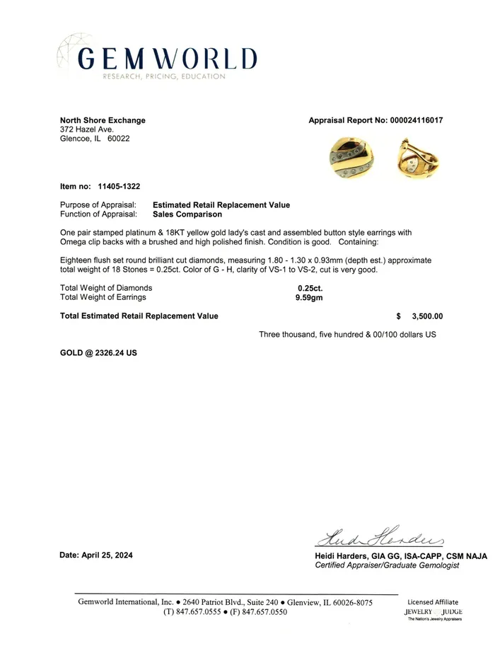 Jewelry PreStyled Sets 18K Gold and Platinum Earclips with 18 Diamonds