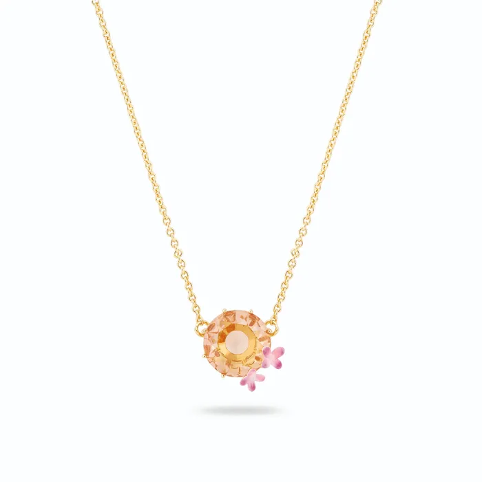 Les Nereides Apricot Peach Diamantine Flower and Round Stone Necklace Les Nereides Necklaces