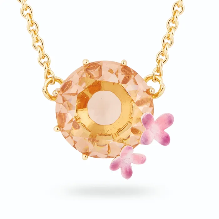Les Nereides Apricot Peach Diamantine Flower and Round Stone Necklace Les Nereides Necklaces Les Nereides Apricot Peach Diamantine Flower and Round Stone Necklace Les Nereides Necklaces