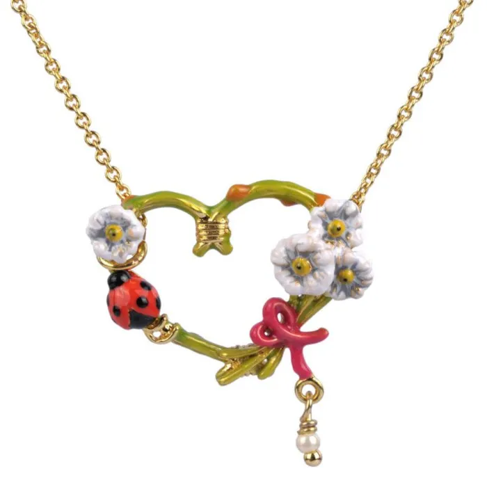 Les Nereides Necklaces Les Nereides Necklace With Enameled Flowery Heart Ladybug And White Flowers Les Nereides Necklaces Les Nereides Necklace With Enameled Flowery Heart Ladybug And White Flowers