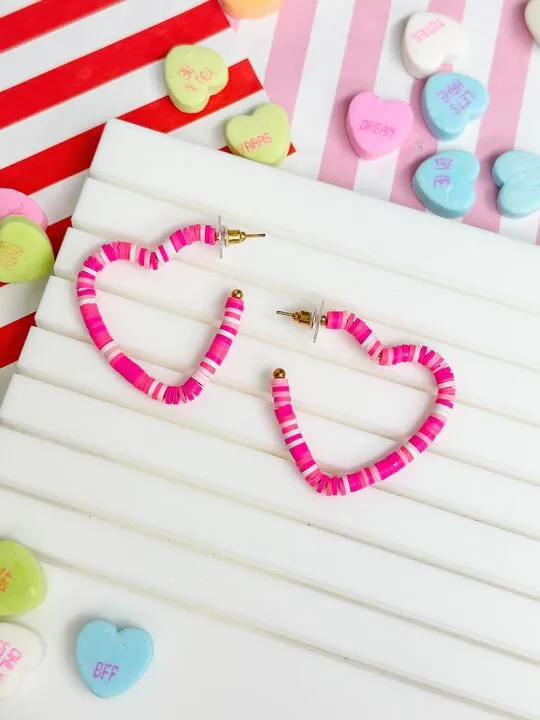 Maddie Rubber Disc Open Heart Hoop Earrings Pink Prep Obsessed TL Earrings