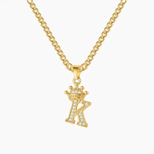 Necklaces Novalico CZ Letter Crown Name Necklace