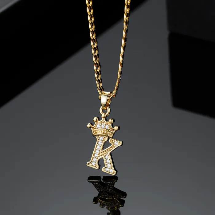 Necklaces Novalico CZ Letter Crown Name Necklace