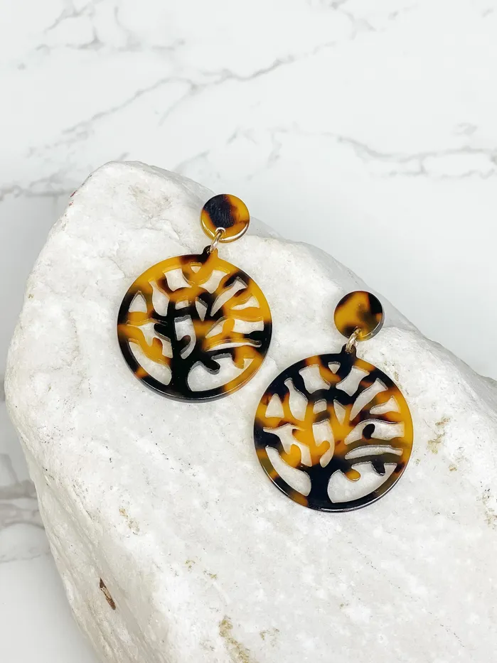 Prep Obsessed MOA Earrings Acrylic Filigree Tree of Life Dangle Earrings Tortoise Prep Obsessed MOA Earrings Acrylic Filigree Tree of Life Dangle Earrings Tortoise