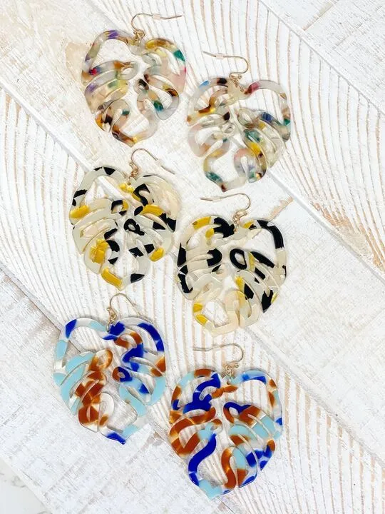 Prep Obsessed MONT Acrylic Palm Leaf Dangle Earrings Beige Multi Earrings Prep Obsessed MONT Acrylic Palm Leaf Dangle Earrings Beige Multi Earrings