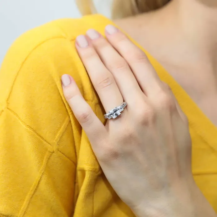 Rings 3Stone 16ct Princess CZ Ring Set in Sterling Silver BERRICLE