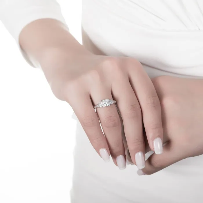 Rings 3Stone 16ct Princess CZ Ring Set in Sterling Silver BERRICLE