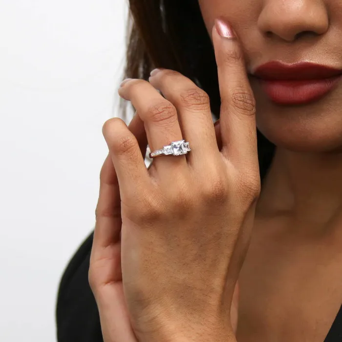 Rings 3Stone 16ct Princess CZ Ring Set in Sterling Silver BERRICLE