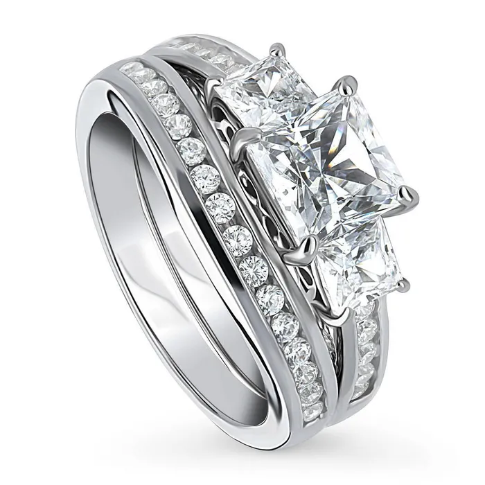 Rings 3Stone 16ct Princess CZ Ring Set in Sterling Silver BERRICLE