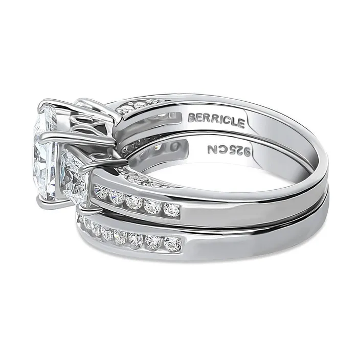 Rings 3Stone 16ct Princess CZ Ring Set in Sterling Silver BERRICLE