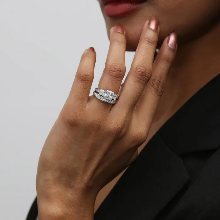 Rings 3Stone 16ct Princess CZ Ring Set in Sterling Silver BERRICLE