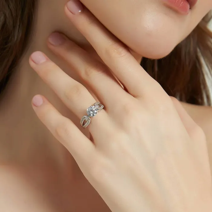 Rings BERRICLE Solitaire Interlocking 125ct CZ Ring in Sterling Silver
