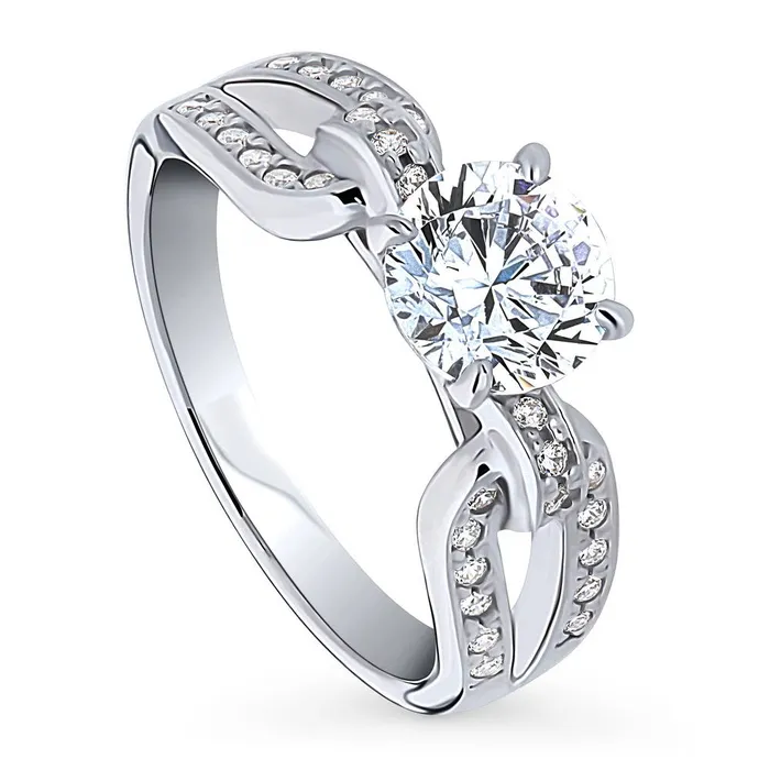 Rings BERRICLE Solitaire Interlocking 125ct CZ Ring in Sterling Silver