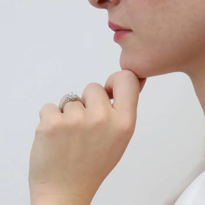 Rings Halo Wishbone Pear CZ Split Shank Ring Set in Sterling Silver BERRICLE