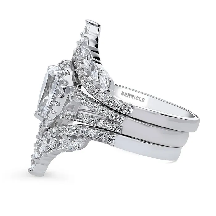Rings Halo Wishbone Pear CZ Split Shank Ring Set in Sterling Silver BERRICLE