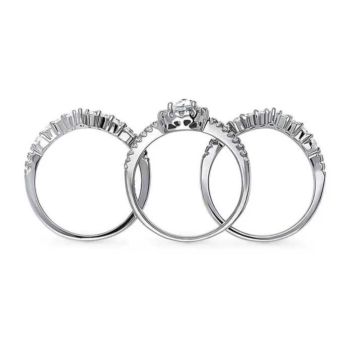 Rings Halo Wishbone Pear CZ Split Shank Ring Set in Sterling Silver BERRICLE