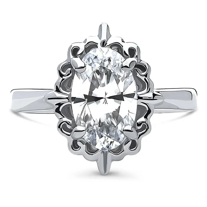 Rings Solitaire Filigree 27ct Oval CZ Ring in Sterling Silver BERRICLE