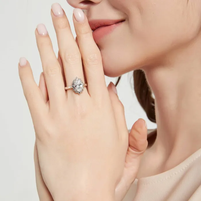 Rings Solitaire Filigree 27ct Oval CZ Ring in Sterling Silver BERRICLE