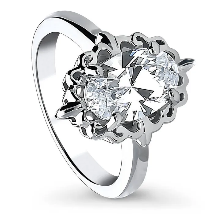 Rings Solitaire Filigree 27ct Oval CZ Ring in Sterling Silver BERRICLE
