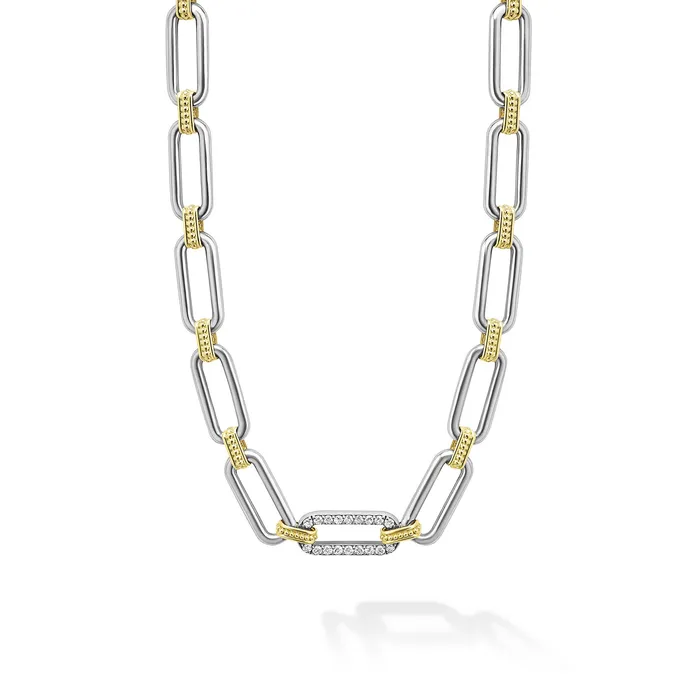 Signature Caviar TwoTone Link Single Station Diamond Necklace LAGOS Necklaces Signature Caviar TwoTone Link Single Station Diamond Necklace LAGOS Necklaces