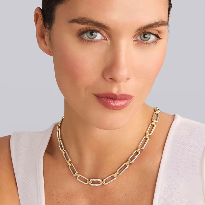Signature Caviar TwoTone Link Single Station Diamond Necklace LAGOS Necklaces Signature Caviar TwoTone Link Single Station Diamond Necklace LAGOS Necklaces