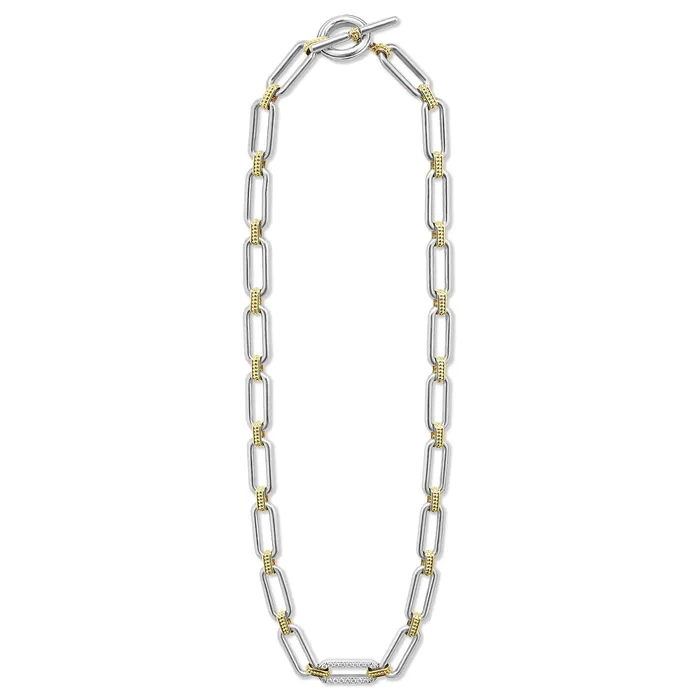 Signature Caviar TwoTone Link Single Station Diamond Necklace LAGOS Necklaces Signature Caviar TwoTone Link Single Station Diamond Necklace LAGOS Necklaces
