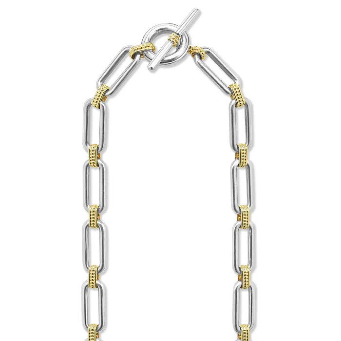 Signature Caviar TwoTone Link Single Station Diamond Necklace LAGOS Necklaces Signature Caviar TwoTone Link Single Station Diamond Necklace LAGOS Necklaces